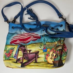 Anna by Anuschka Colorful leather hand painted  Beach Scene Women's Bag